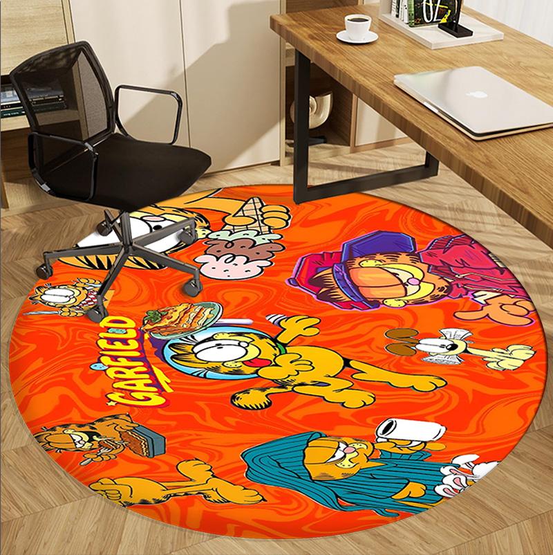 Garfield Pattern Round Rug, Indoor/Outdoor Mat, for Picnic, Gameroom, Bedroom, Office, Living Room, Home Decor Carpet, Birthday Gift