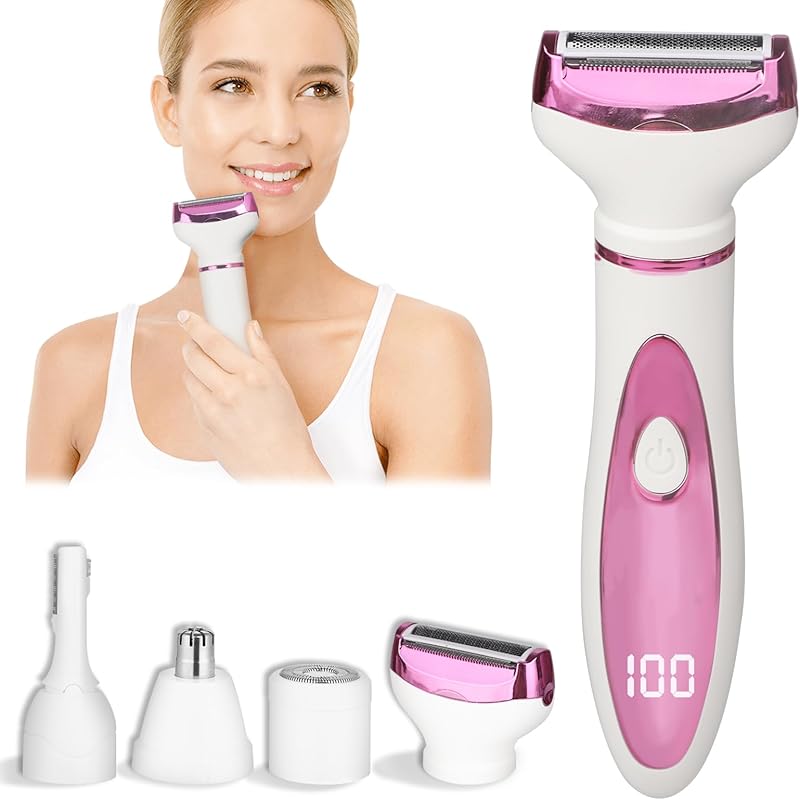 Wet & Dry Electric Razor for Women Men,4 in 1 Rechargeable Led Display Electric Shaver and Facial Hair Remover,Painless Ladies Body Razors for Nose