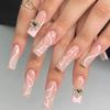 Barbie Pink French Wearing Nail Butterfly Wearing Nail Long Coffin Nail Three-Dimensional Love Nail Patch Fake Nail