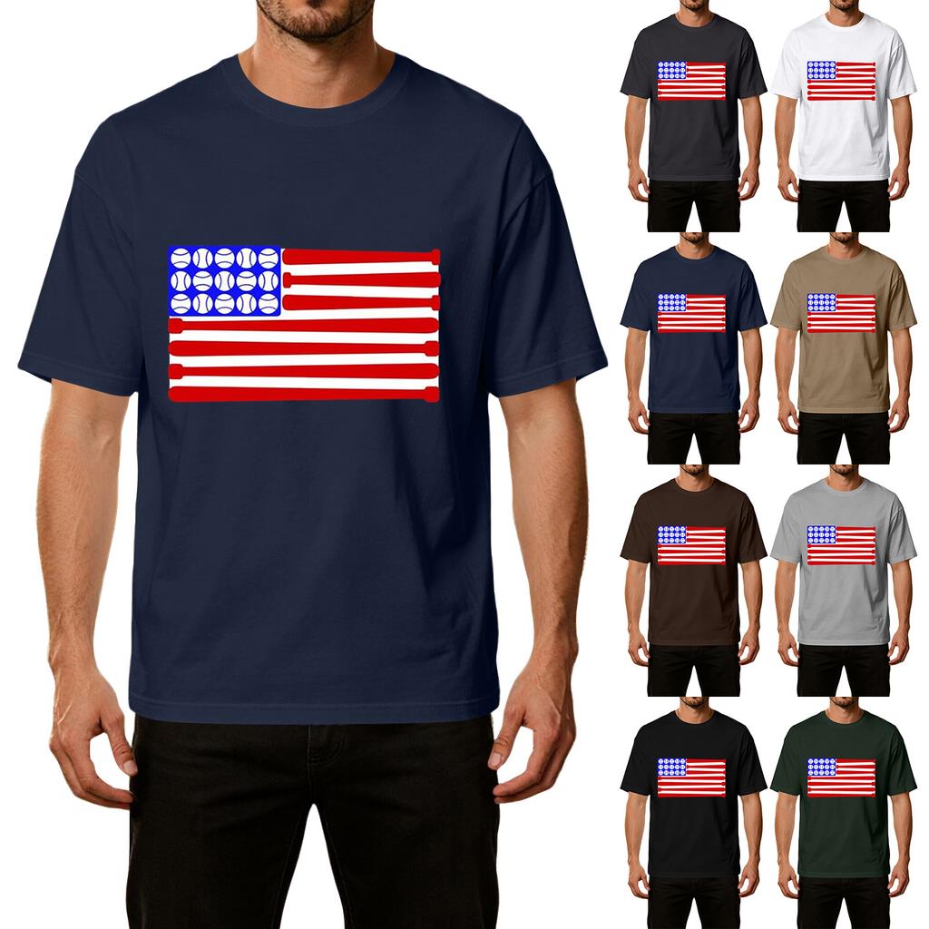 Men's Casual Independence Day T-Shirt Lightweight Breathable Ice Silk Fabric Short Sleeve Crew Neck Printed Sports Tee