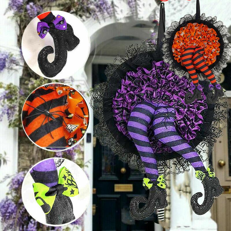 Wreath Garland Halloween Front Door Decor Pumpkin Witch Outdoor Indoor Prop Yard