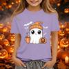 Kids Halloween Printed Short Sleeve T-Shirt Loose Fit Round Neck Casual Tee