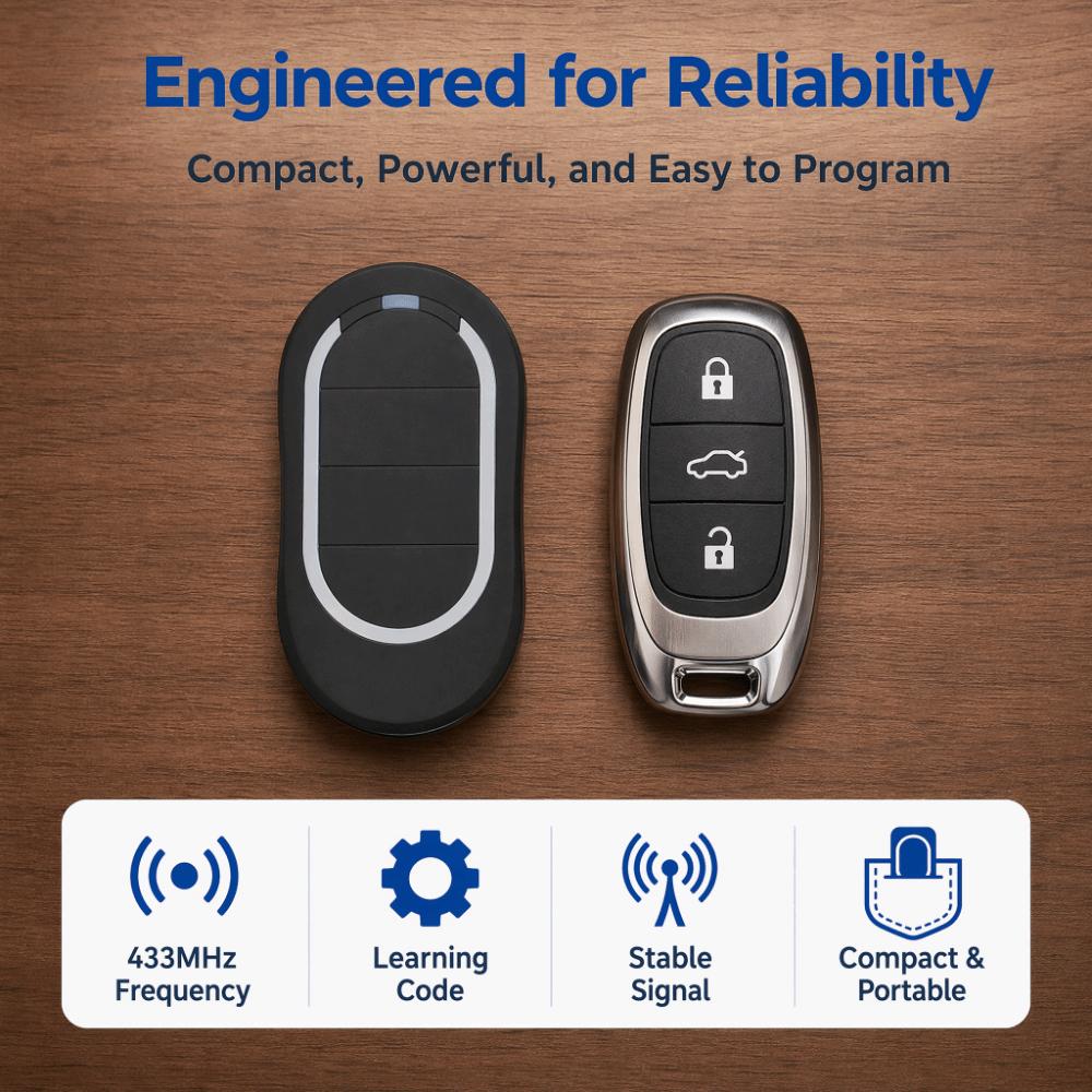Rolling Code Garage Door Remote Control 433MHz Keychain Remote Control for Barriers