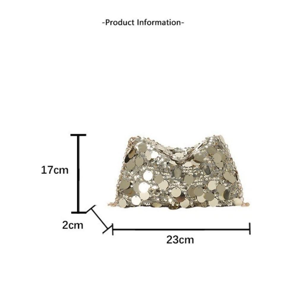 Portable Sequin Shoulder Bag Large Capacity Solid Color Chain Crossbody Bag Lightweight Female Handbag For Evening Party