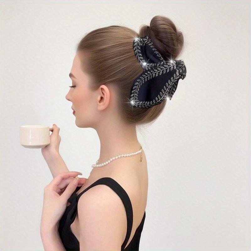 [Hair Claw Clip] 1pc Strong Hair Claw Clip for Thick Hair Black Big Size Non Slip Acrylic Clip Vintage Sparkle Stones Wheat Hair Accessory
