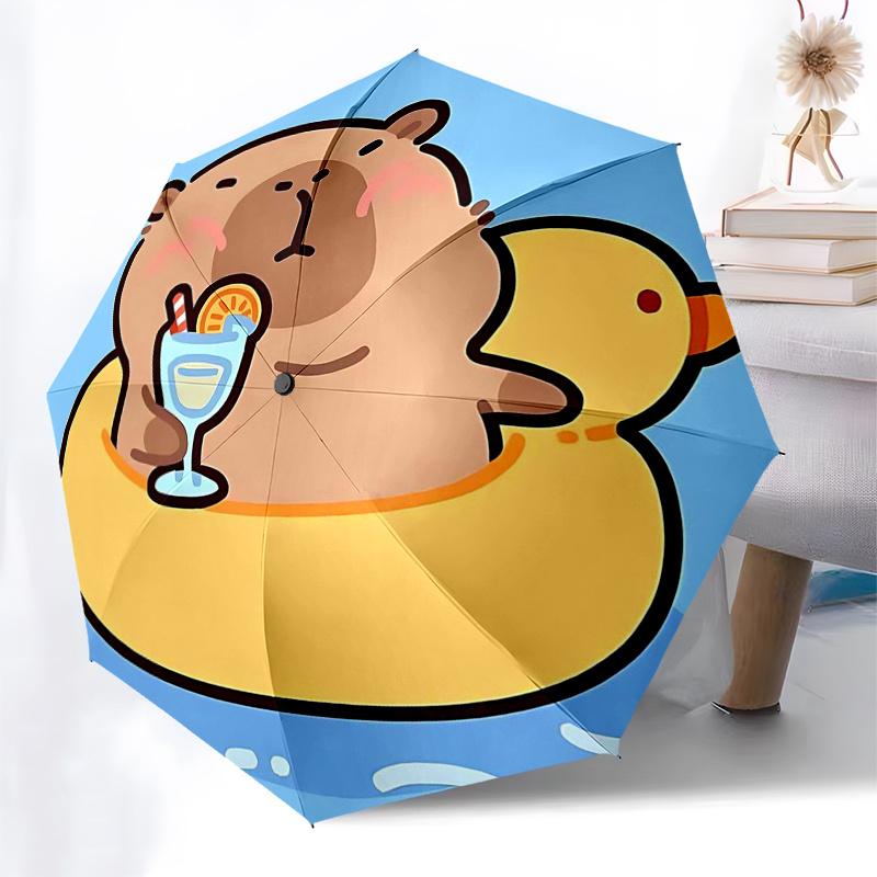Capybara Themed Travel Umbrella-8 Ribs Automatic Opening and Closing, Portable Folding Design, Compact and Stylish Umbrella Suitable for Out