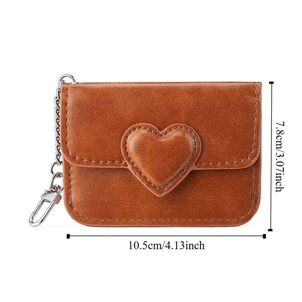 PU Leather Card Holder Heart Shaped Small Wallet Cute Car Key Chain  Women