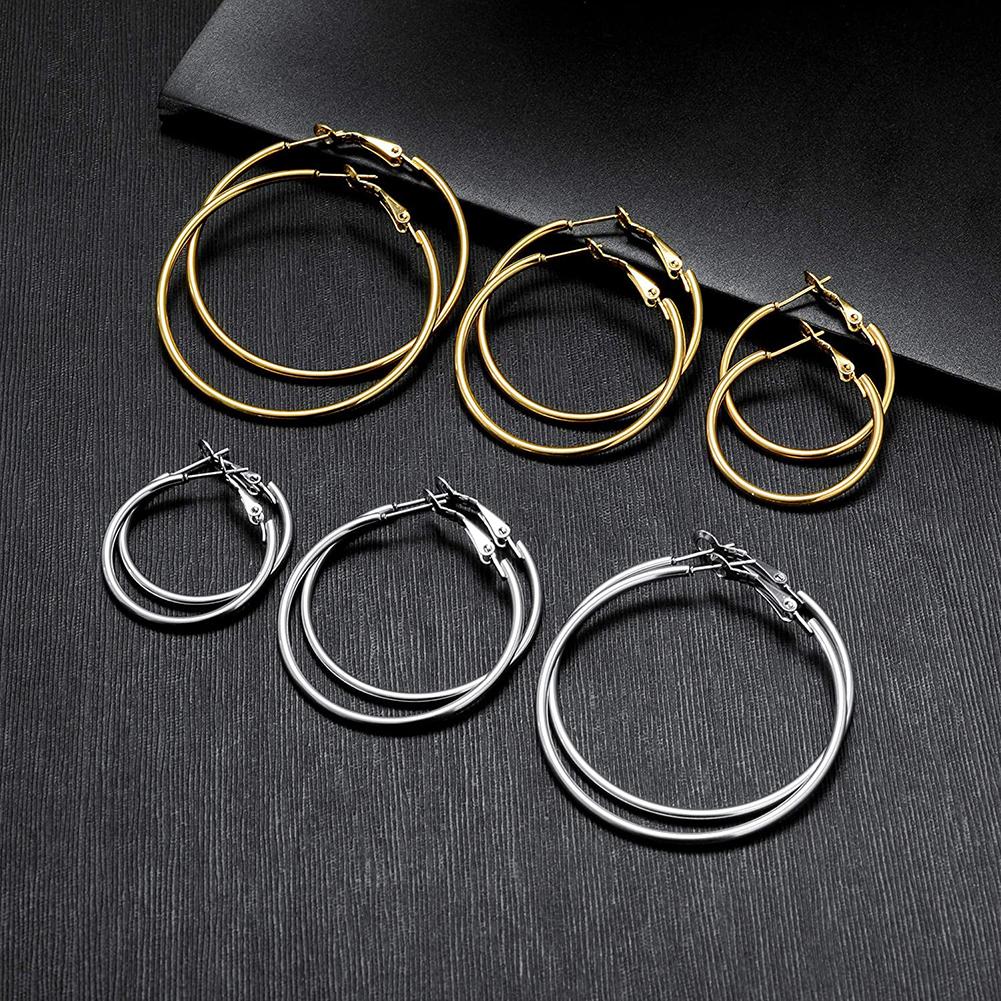 6PCS Round Circle Endless Earrings Gold and Silver 30/40/50mm Circle Earrings Party Wear Earrings Gifts for Birthday Christmas
