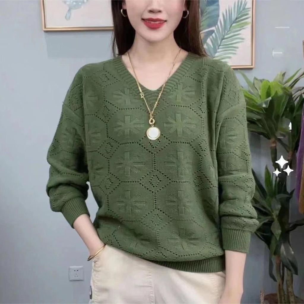 Women Hollow Out Sweaters V-Neck Pullovers Women Autumn Winter Sweaters Long Sleeve Solid Casual Loose Knitted Jumper