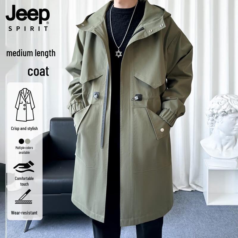 JEEP SPIRIT Men's Mid-length Hooded Trench Coat