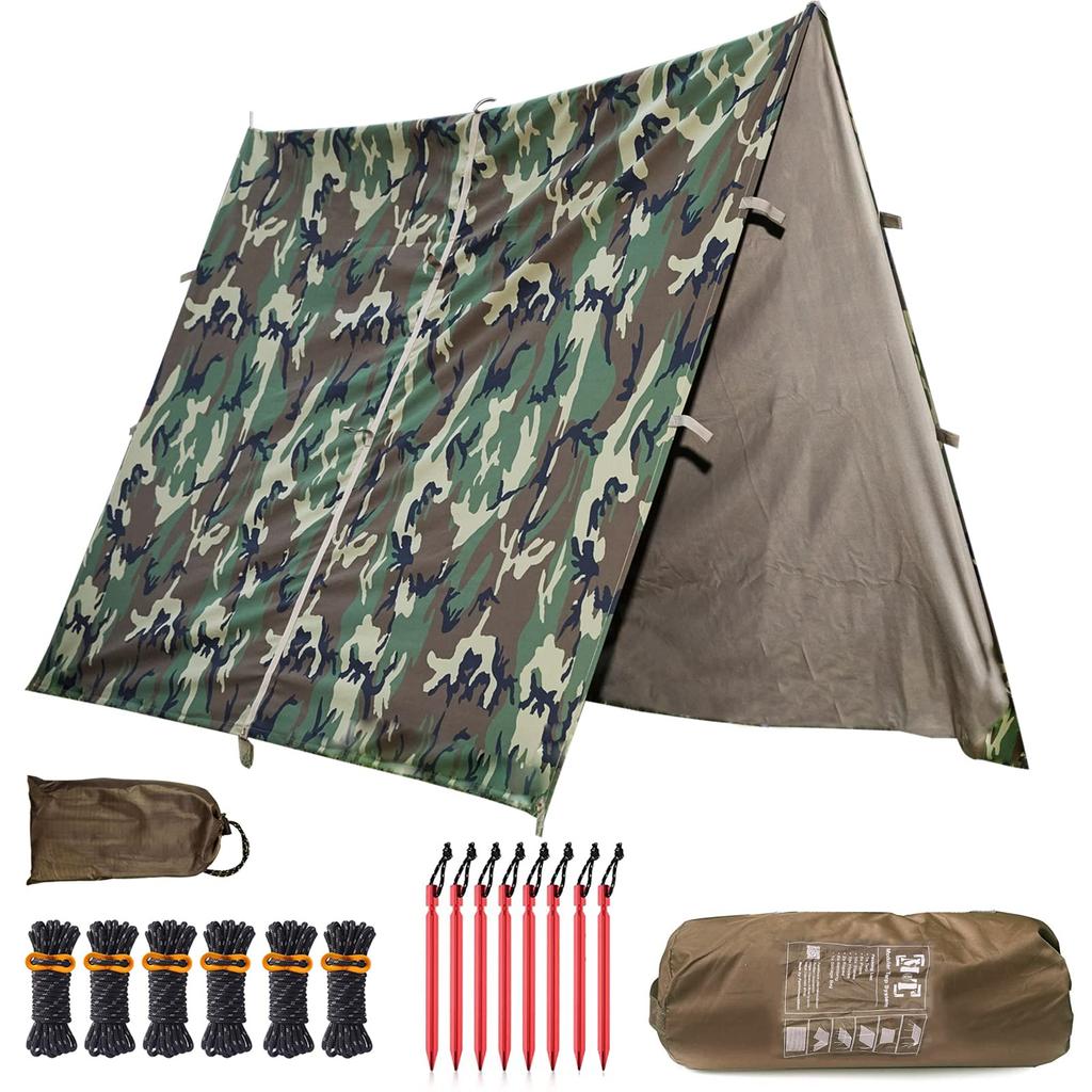 AKmax Military Army Camping Tarp Waterproof Hammock Rainfly Tent Tarp for Backpacking Camping Hiking Woodland