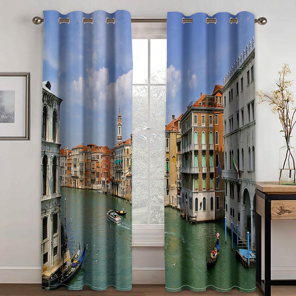 

Древнегреческий городской пейзаж Архитектурные шторы 2 панели Роскошная гостиная Спальня Балкон Кабинет Детская комната Кухня Декор 50W130H(CM)x2&Grommet Top
