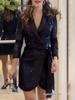 European & American Ladies' Fashionable Sequin Tie-Up Dress with Waist Cinch and Lapel 