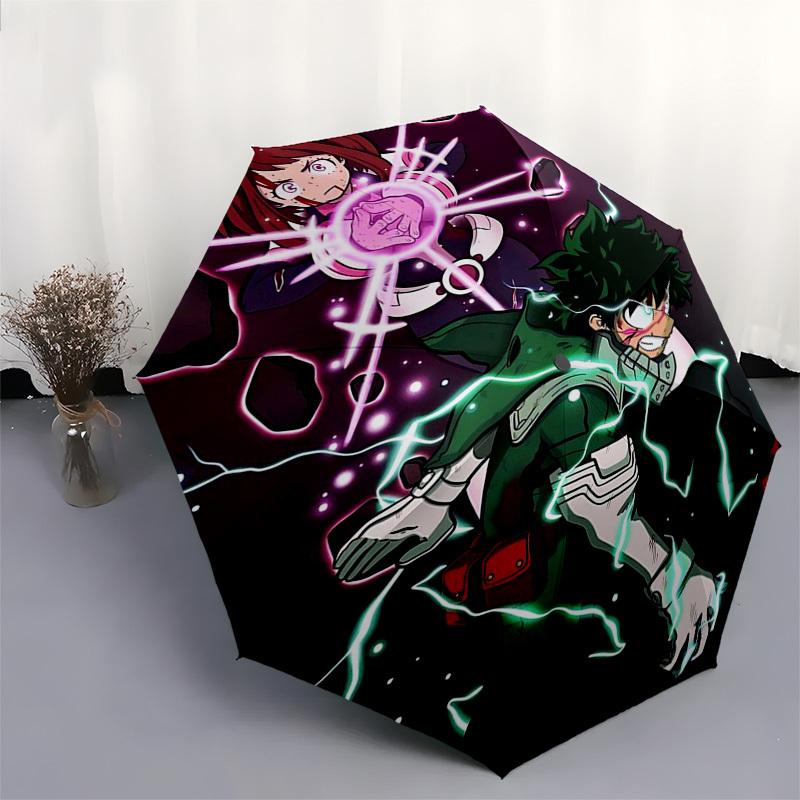 1pc My Hero Academia Izuku Midoriya & Ochaco Uraraka Outdoor Umbrella - Automatic Opening/Closing, Portable 3-Fold Design with Iron Frame - Perfect Gi