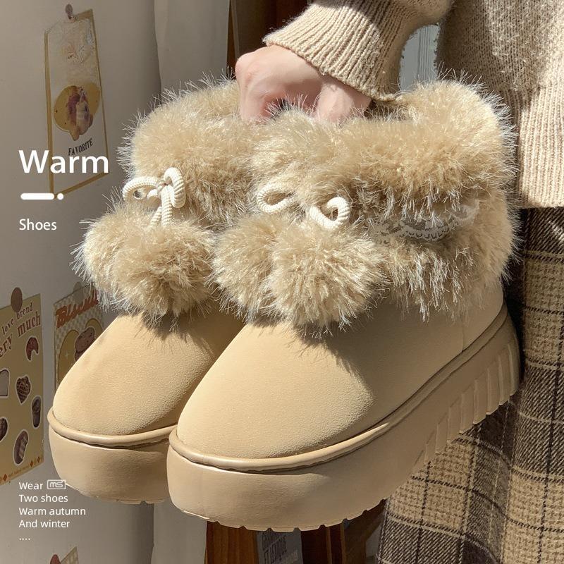 

Chunky Platform Warm Furry Women Snow Boots Thick Soled Cold-proof Lightweight Non-slip Plus Size Winter Cotton Shoes 40-41