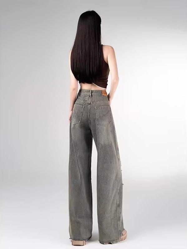 Women's High-Waist Ripped Retro Wide-Leg Jeans