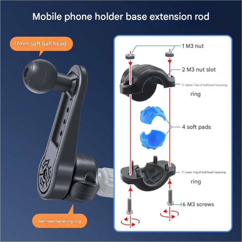 17mm Ball Mount Extension Adapter 360 Degree Rotating Arm Adapter Car Mount Phone Holder Extension Rod