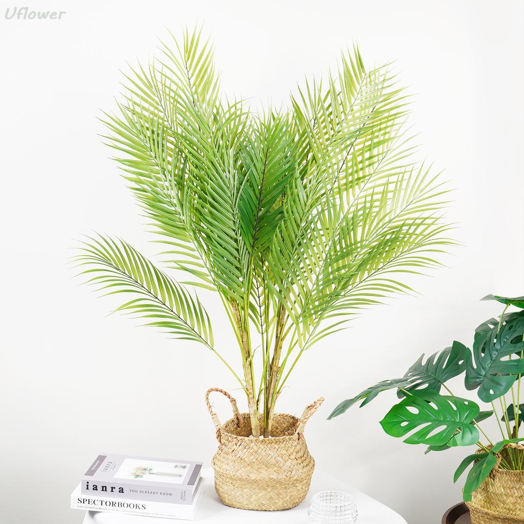 Large Artificial Palm Tree 80-125cm Fake Monstera Plant Tropical Fern Leaves for Home Garden Decor Plastic Outdoor Plants