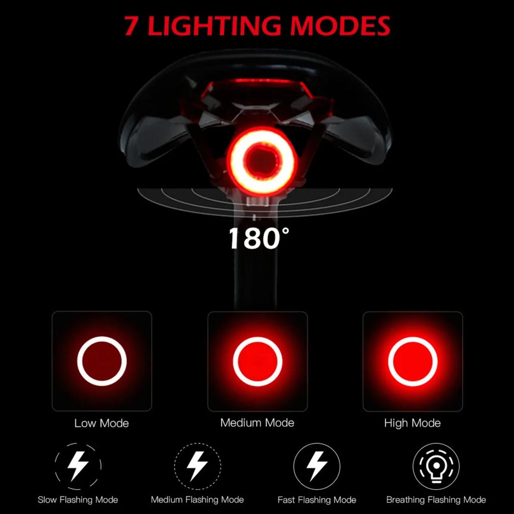 Smart Bike Tail Light Back Brake Light Waterproof USB Rechargeable Safety Taillight Rear Bicycle Flashlight Mtb Accessory