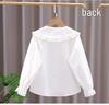 Girls' 100% Cotton White Long-Sleeved Shirt with Doll Collar - Spring/Autumn Style for Older Children