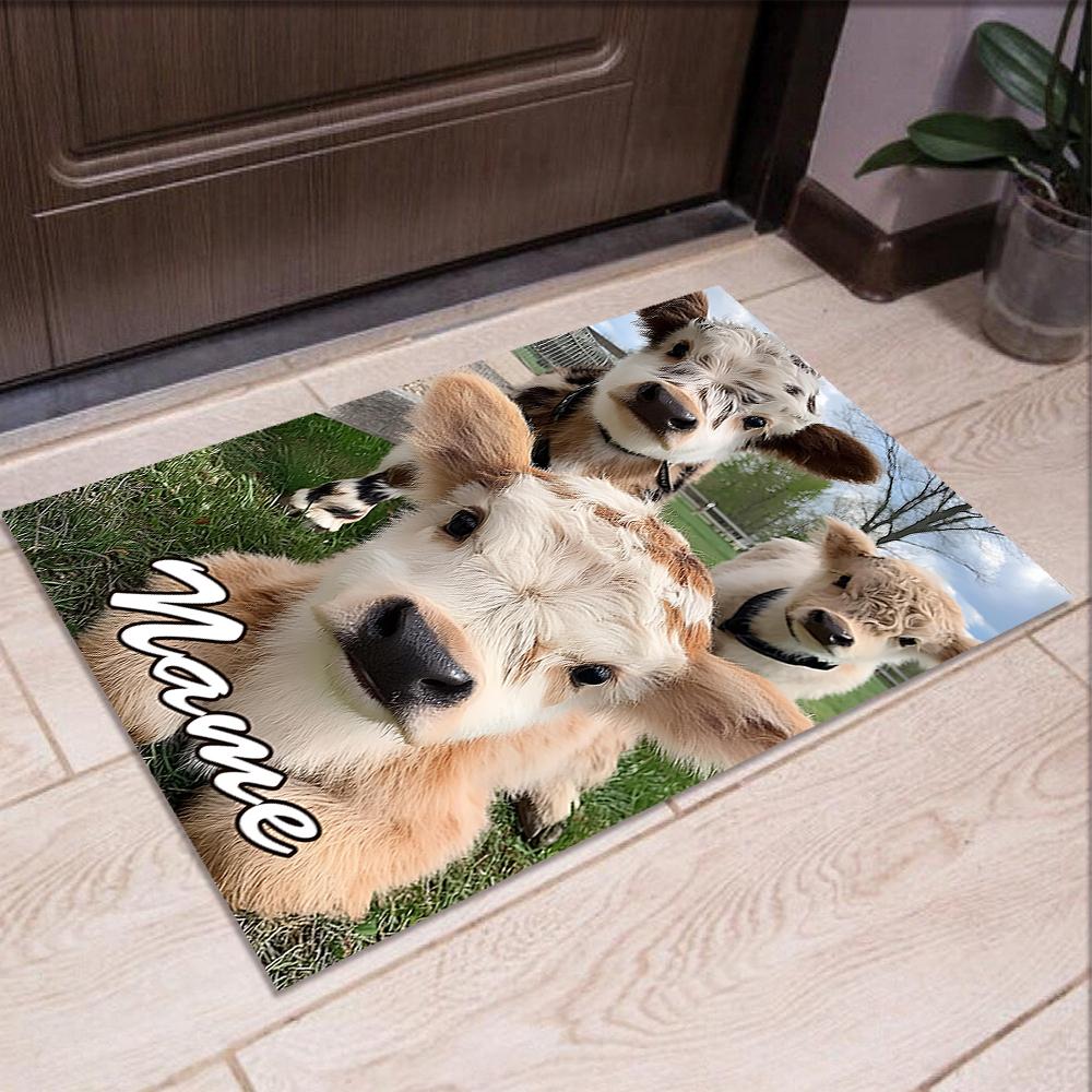 Custom Name Cow Printed Carpet,Rug for Office Chair Living Room Bedroom Kitchen Room Decor Gifts.