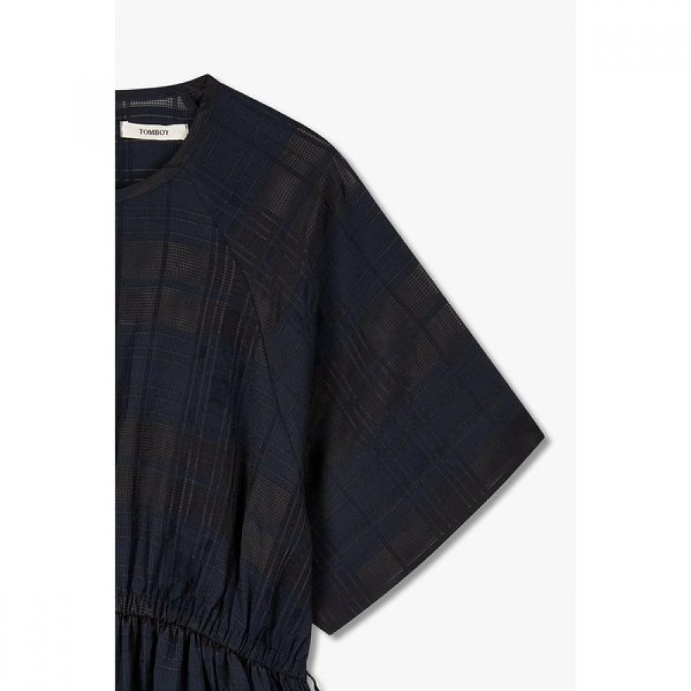Studio Tomboy Back Open Sheer Check Short Sleeve Dress 9106241204 