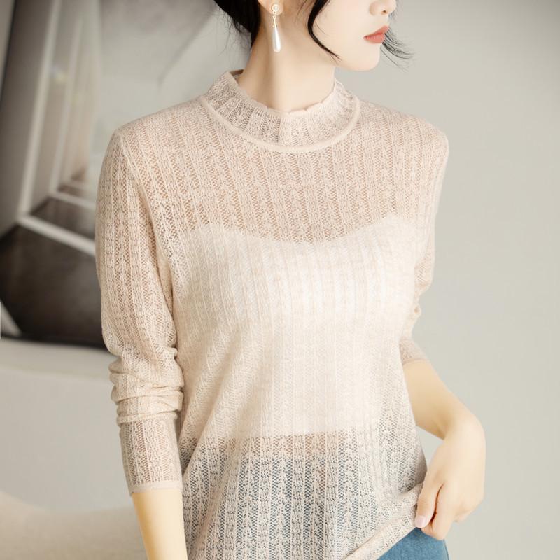 

Ажурная отделка из водорастворимого кружева с прорезями, шерстяной свитер: Ароматный стиль, вязаный топ с полувысоким воротником для весны и осени Large розовый