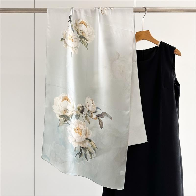 170*53cm Luxury 100% Mulberry Silk Scarf Printed Satin Shawl Lightweight Spring Summer Wrap Elegant  Accessories