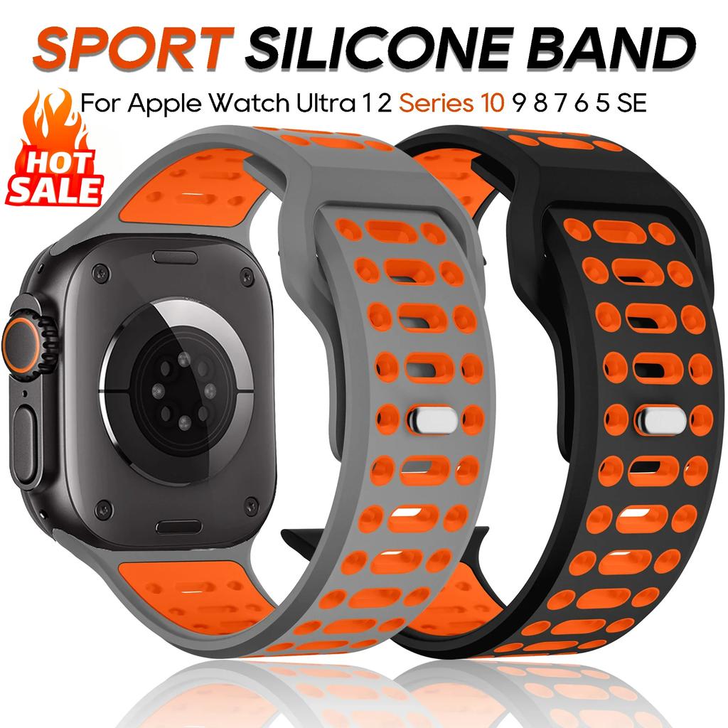 Brățară din silicon pentru Apple Watch Ultra 2 49mm 46mm 45mm 44mm 42mm Brățară bicoloră Correa Iwatch Seria 10 9 8 7 6 5 3 SE