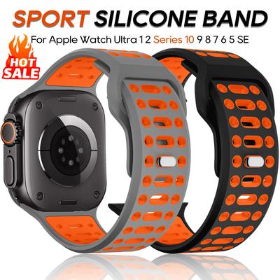 Silicone Band for Apple Watch Ultra 2 49mm 46mm 45mm 44mm 42mm Two-Color Bracelet Correa Iwatch Series 10 9 8 7 6 5 3 SE Strap