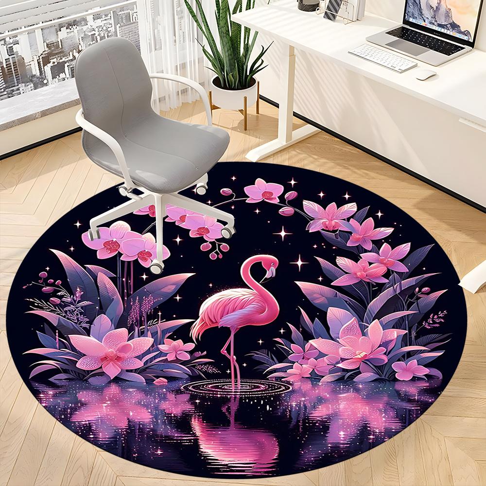 1pcFlamingo Night Garden Office Round Area Rug, Indoor Mat Suitable ForOffice, Under Office Chairs Bedroom Living Room Home Decor, Room Deco 054