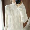 Cable Knit Sweater Women Autumn Winter Semi High Neck Korean Loose Solid Thick Outerwear Knit Top