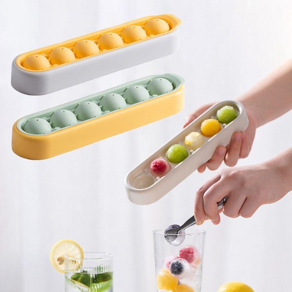 

Round Ice Cube Mold Ice Making Ice Storage Box Container 6 Grids Ice Ball Tray Summer