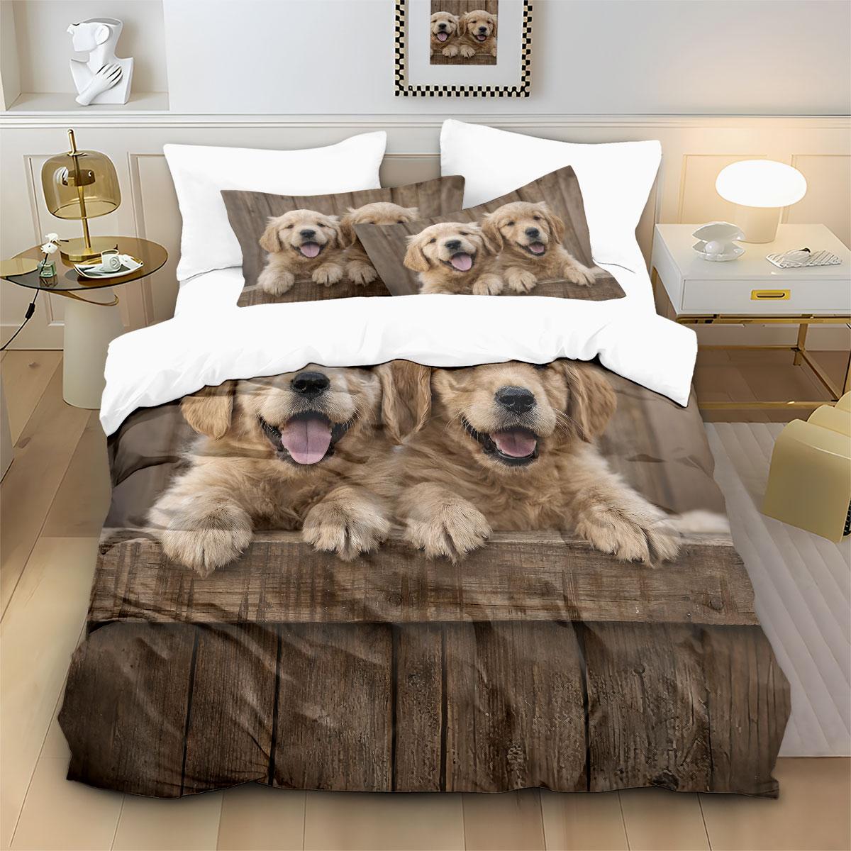 

3pcs Cute Puppy Animal Print Soft Coreless Duvet Cover Set, Multi Size Bedroom Bedding Decoration, Machine Washable 135x200cm