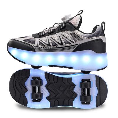 Runaway Shoes Children 6-12 Years Old Women's Four-wheel Removable Children's Roller Skates Boys' USB Charging Luminous Deformed Shoes