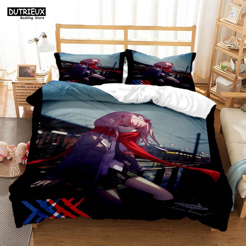 HD Anime Zero Two Darling In Franxx 3D Printed Bedding Queen Bedding Set  Soft And Comfortable  Customized King Size Bedding Set