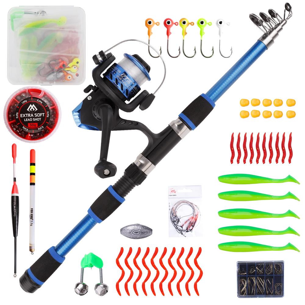 FTK 1.8m Fishing Pole Set Full Kits With Telescopic Fishing Rod And Spinning Reel Baits Hooks Travel Pole Set