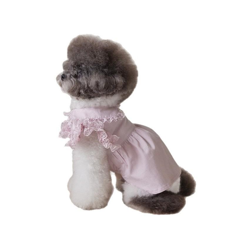 Pet Spring Lace Flying Sleeve Lady Dress Teddy Collar Dress Dog Clothes for Small Dogs T-shirt Puppy Clothes