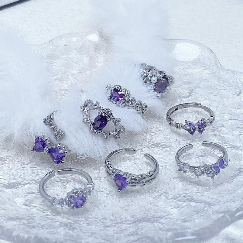 Lila farbener Schatz Zir*****Stiftring, Leichter Luxus, Hohes Gefühl, Exquisiter Super-Fee-Persönlichkeitsring