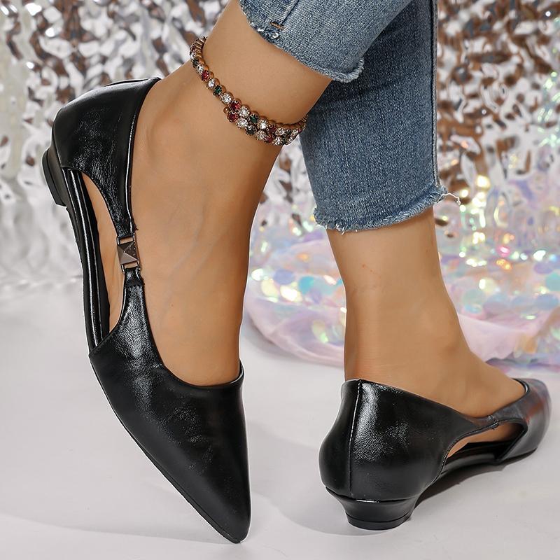 Fashion Women' Classics Wine Red Pu Leather Flats Hollow Out Pointed Toe Low Heel Pumps Woman Plus Size Summer Comfort Soft Sole Loafers