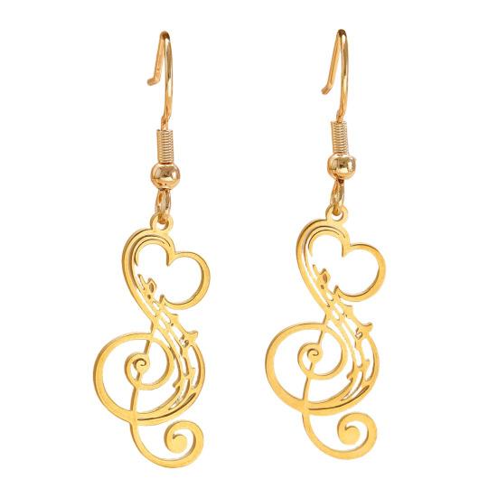 1 Pair Women Earrings 304 Stainless Steel Lightweight Hollow Design Music Note Heart Shape Hook Earrings Jewelry Gift