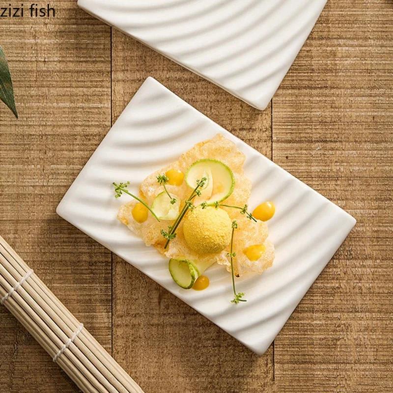 White Double-layer Ceramic Dinner Plate Irregular Texture Dessert Plate Dim Sum Plate Sushi Dish Restaurant Specialty Tableware
