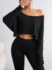 2026 Womens Off Shoulder Long Sleeve Crop Tops Sexy Boat Neck Loose Casual T Shirt