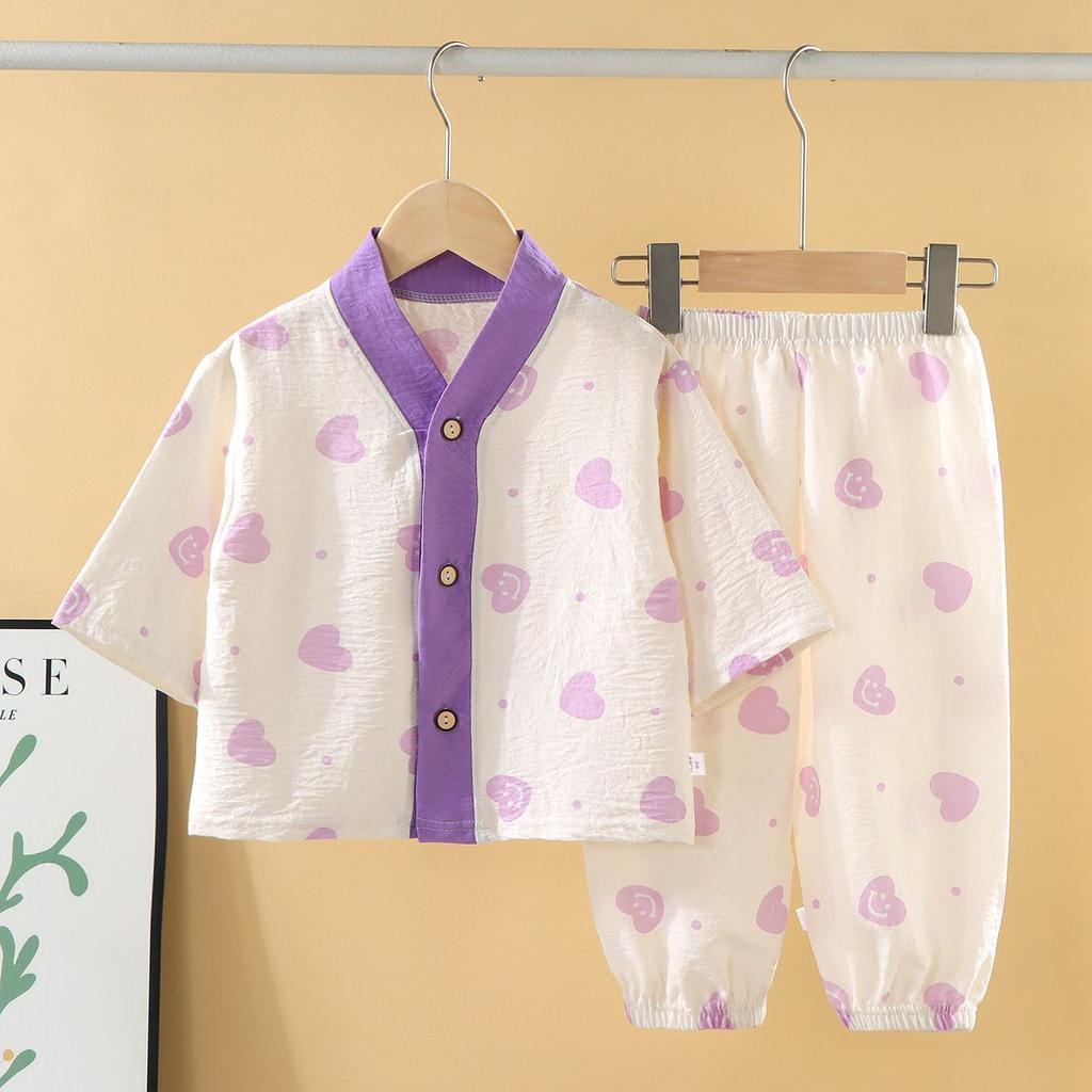 Children's Pajamas Home Clothes Summer Baby Set Underwear Cardigan Thin Casual Air-conditioned Clothing