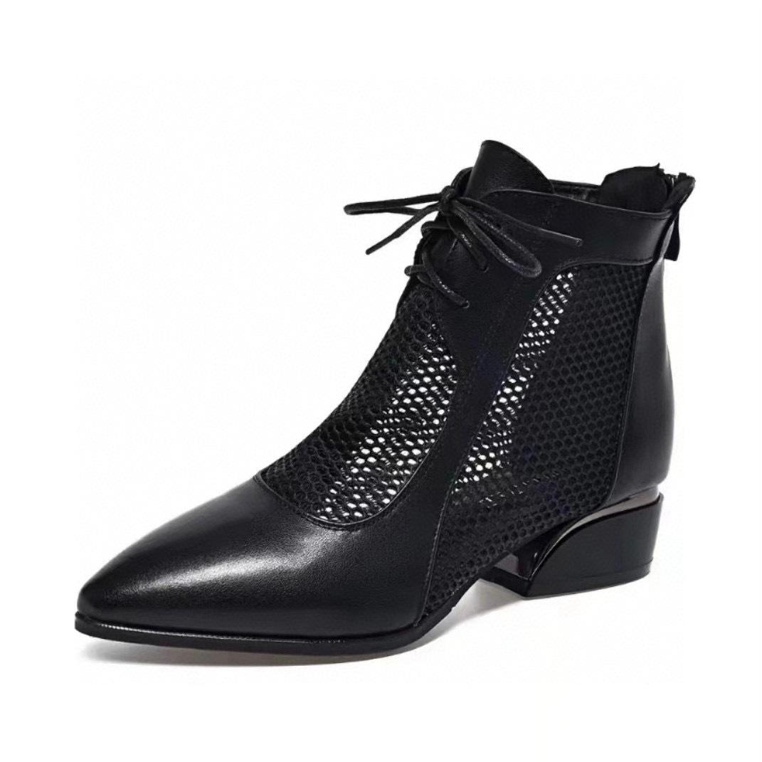 

Женские сетчатые ботильоны новые черные из телячьей кожи сетчатые короткие ботильоны острый носок толстый каблук низкий каблук модная обувь 41