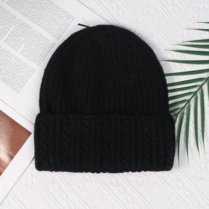Angola rabbit fur warm solid color light board autumn and winter versatile candy color vertical stripe knitted hat women