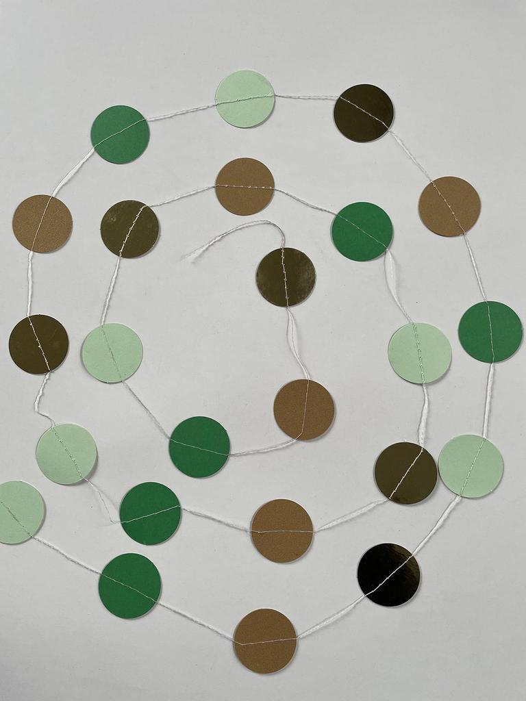 2m Green, Gold & Brown Round Paper Garland for Birthday or Wedding Decor