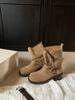 Cowhide Version~ Grape Mother Same Height Increase 5.5cm Martin Boots Women's Maillard Thick Heel Boots Thick-soled Buckle Short Boots