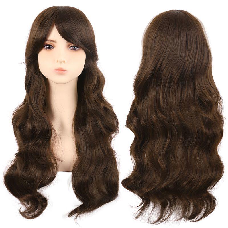 Flerfärgad 70 cm lång lockig animeperuk: Rotfrukt Rosa, Ljusguld, Svart, Roseröd Som Tillval