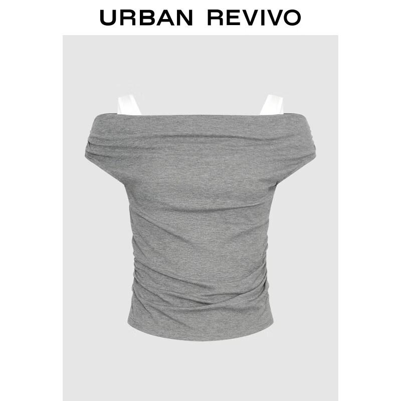 UR2026 Women s Off-Shoulder Pleated Fake Two-Piece T-Shirt XL